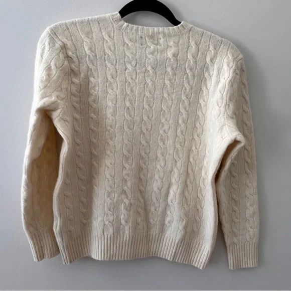 Ralph Lauren Cream Cable Knit Crewneck Sweater Women’s Large Wool Cashmere Blend - Picture 2 of 10